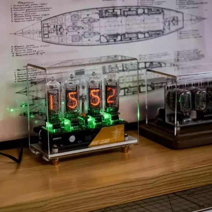 Horloge Nixie à tube lumineux avec boîtier en acrylique