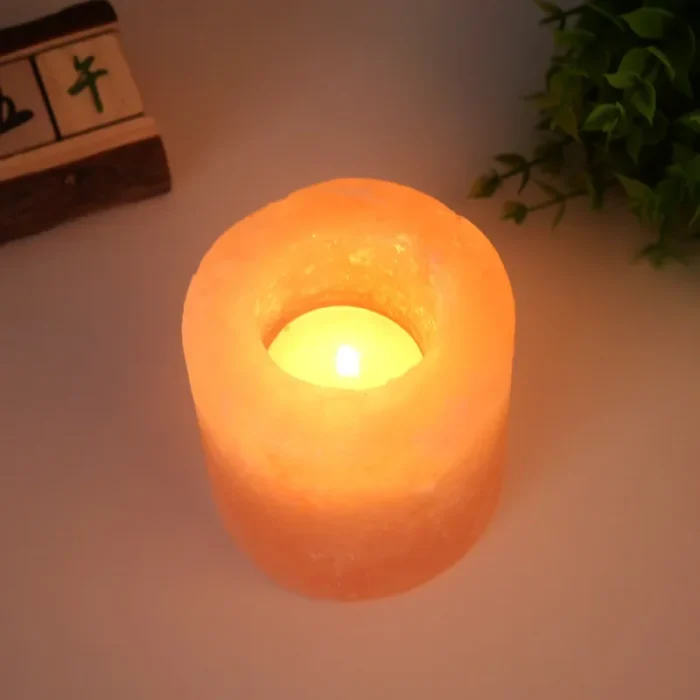 Lampe de sel cylindre bougie intégrée