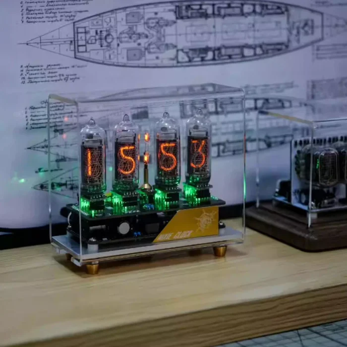 Horloge Nixie à tube lumineux avec boîtier en acrylique