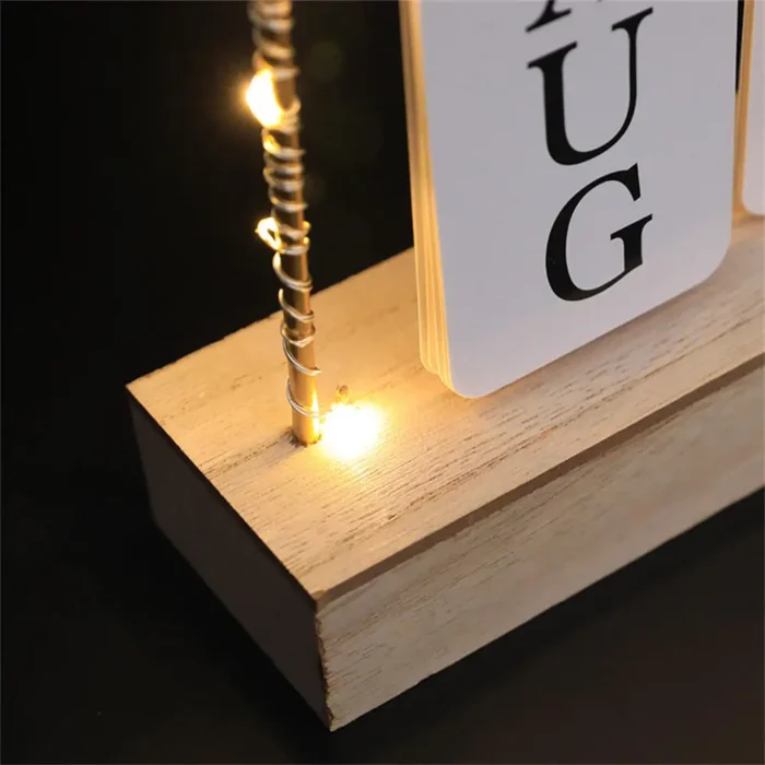 Calendrier perpétuel avec lumière base en bois