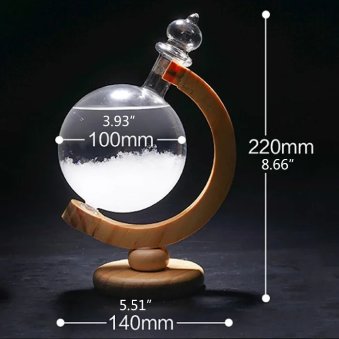 Baromètre à cristaux globe base en bois