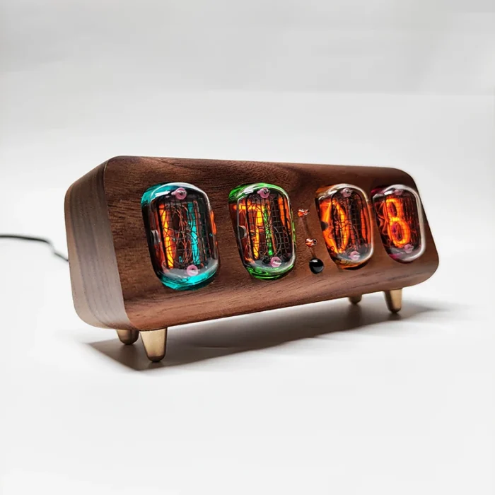 Horloge Nixie numérique en bois design rétro