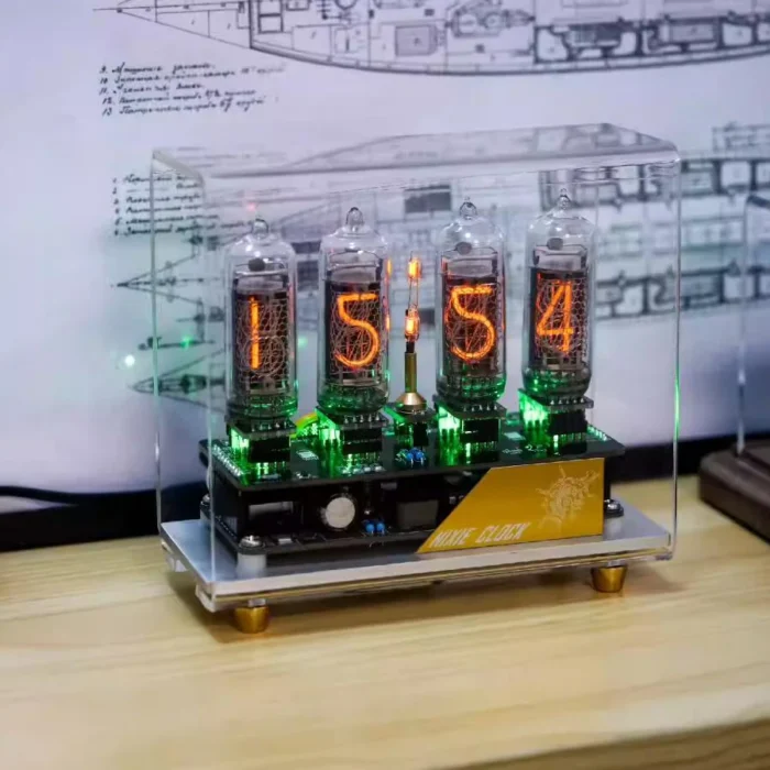 Horloge Nixie à tube lumineux avec boîtier en acrylique