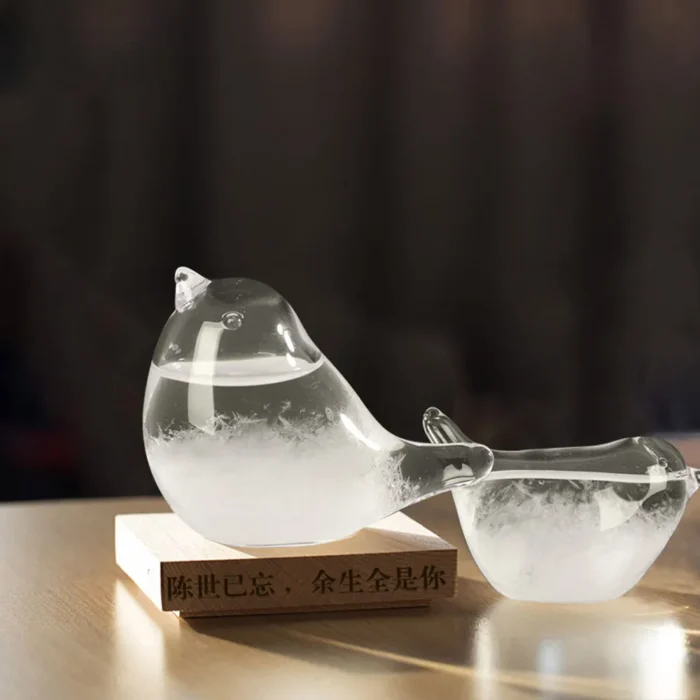 Baromètre à cristaux oiseau en verre transparent