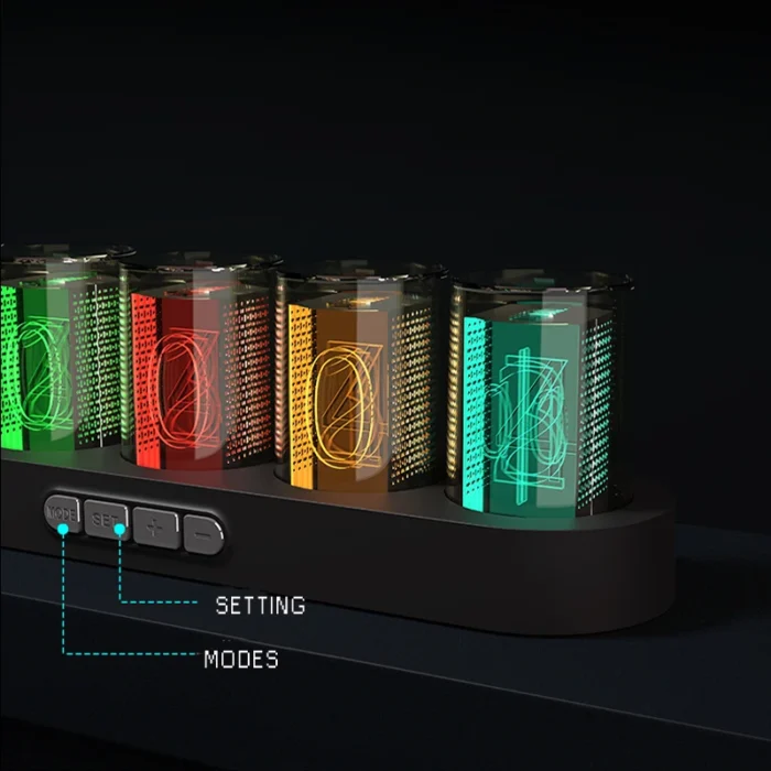 Horloge Nixie avec lumières led RVB base en noir