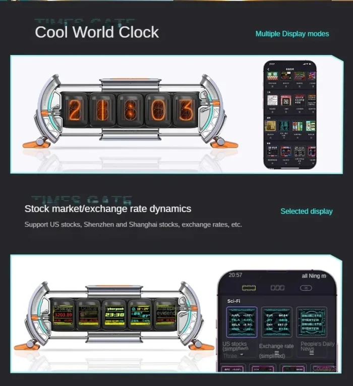 Horloge numérique de luxe à tubes Nixie couleur argent