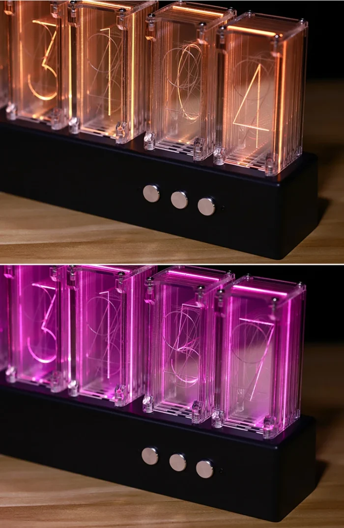 Horloge Nixie moderne à tubes lumineux rectangle