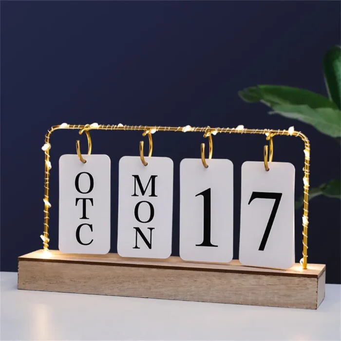 Calendrier perpétuel avec lumière base en bois