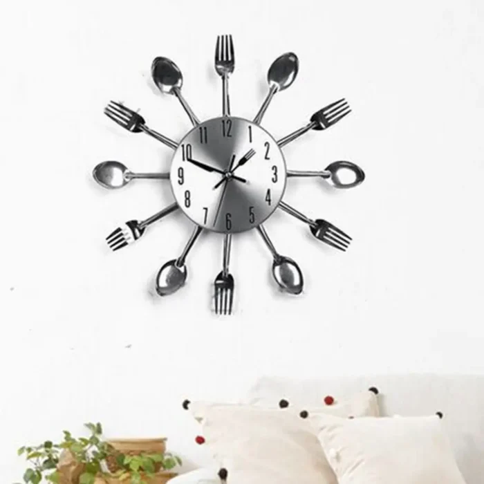 Horloge murale ustensiles de cuisine en acier inoxydable