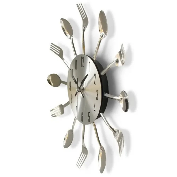 Horloge murale ustensiles de cuisine en acier inoxydable