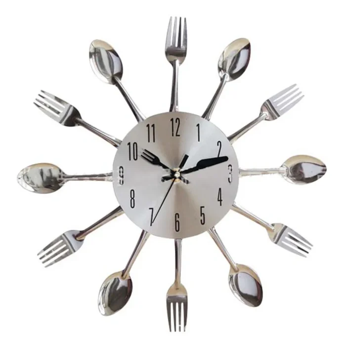 Horloge murale ustensiles de cuisine en acier inoxydable