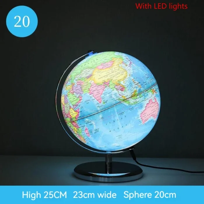 Globe carte du monde en anglais avec lumière LED