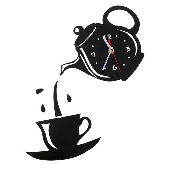 Horloge murale tasse à café et théière 3D en acrylique