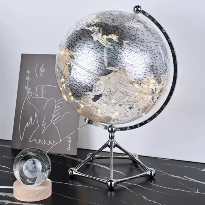 Globe transparent lumineux argent