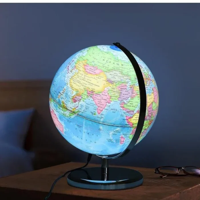 Globe carte du monde en anglais avec lumière LED