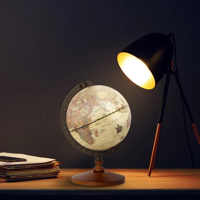 Globe terrestre en bois avec lumière LED