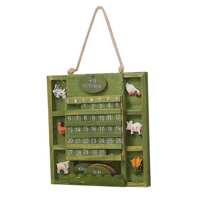 Calendrier perpétuel vintage en bois vert