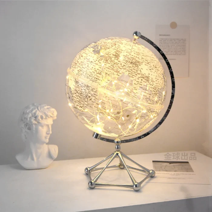 Globe transparent lumineux argent