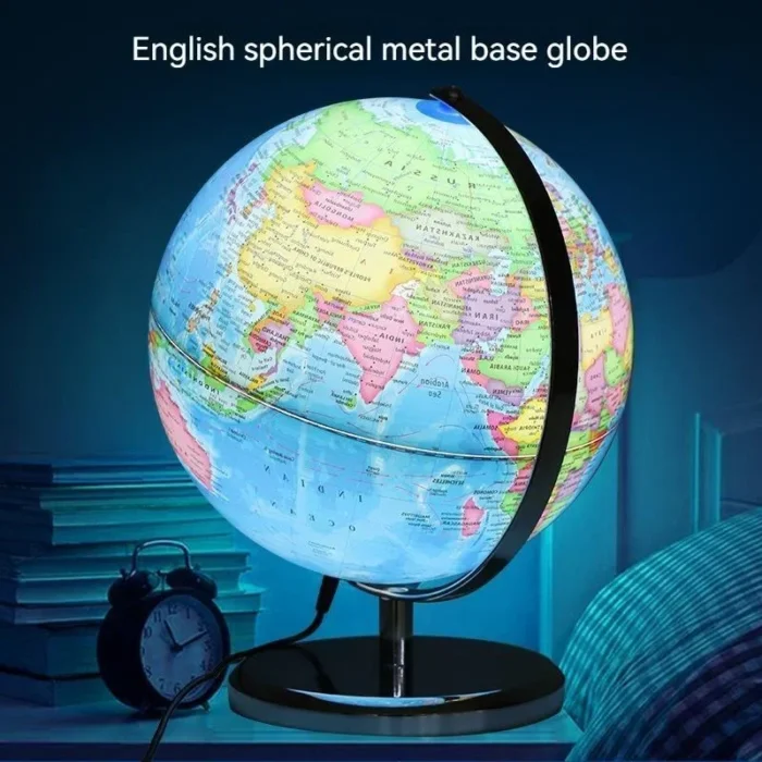 Globe carte du monde en anglais avec lumière LED