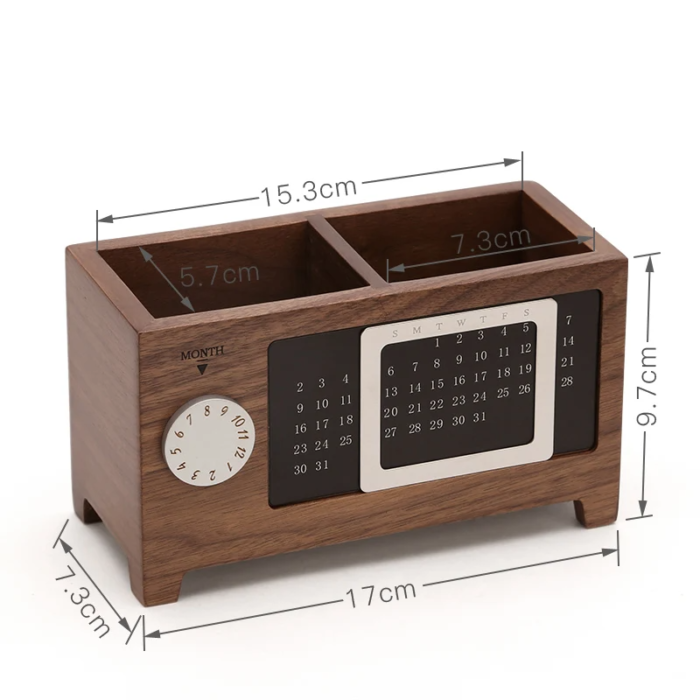 Calendrier perpétuel en bois avec boîte de rangement