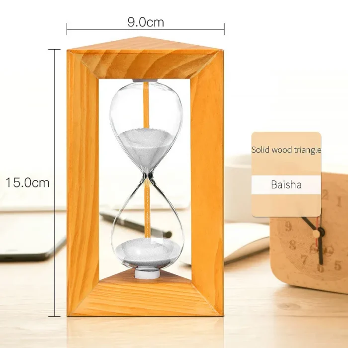 Sablier triangulaire en bois et verre