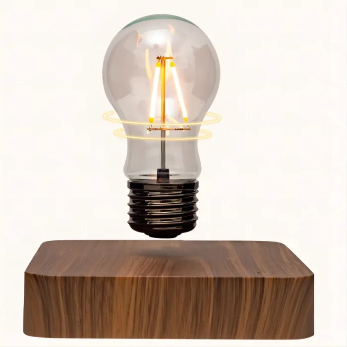 Lampe LED en lévitation avec base en bois