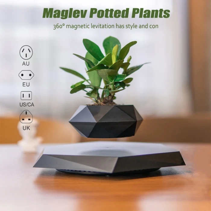 Vase de plante magnétique noir en lévitation
