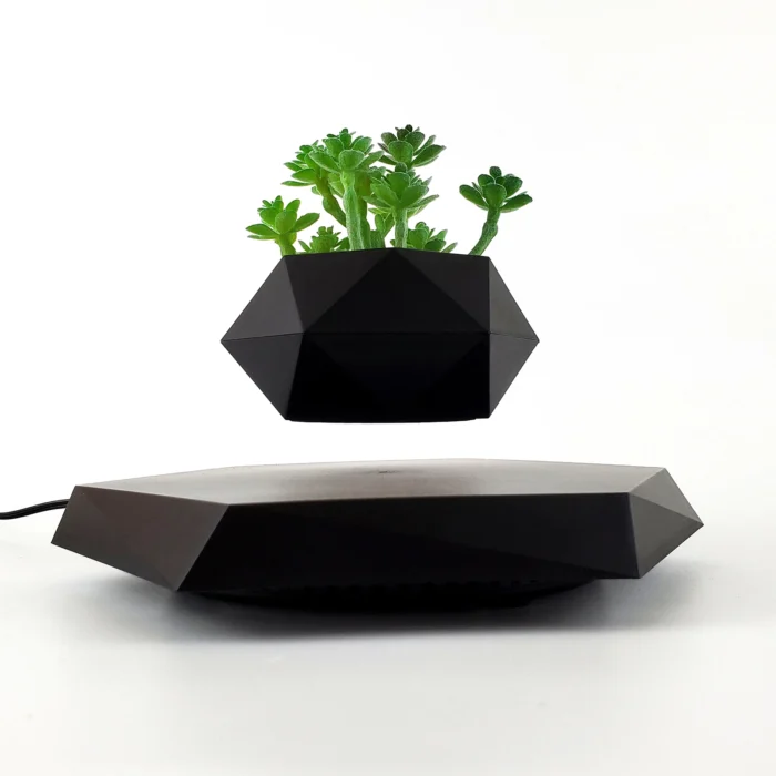 Vase de plante magnétique noir en lévitation