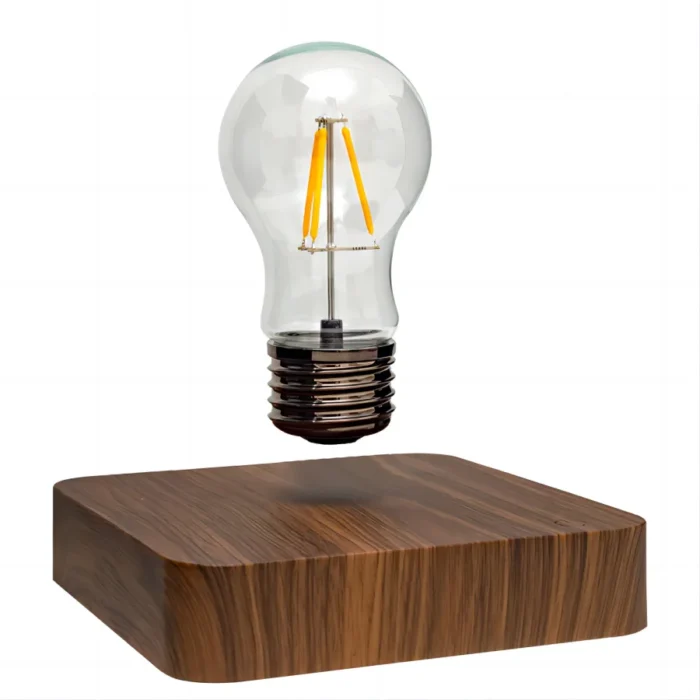 Lampe LED en lévitation avec base en bois